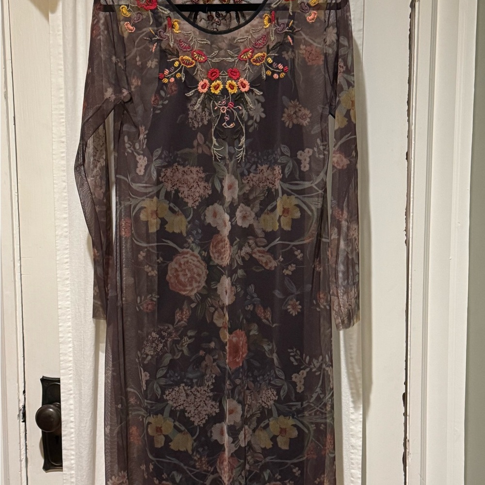 Johnny Was Biya Burnette Mesh Overlay Embroidered Dress